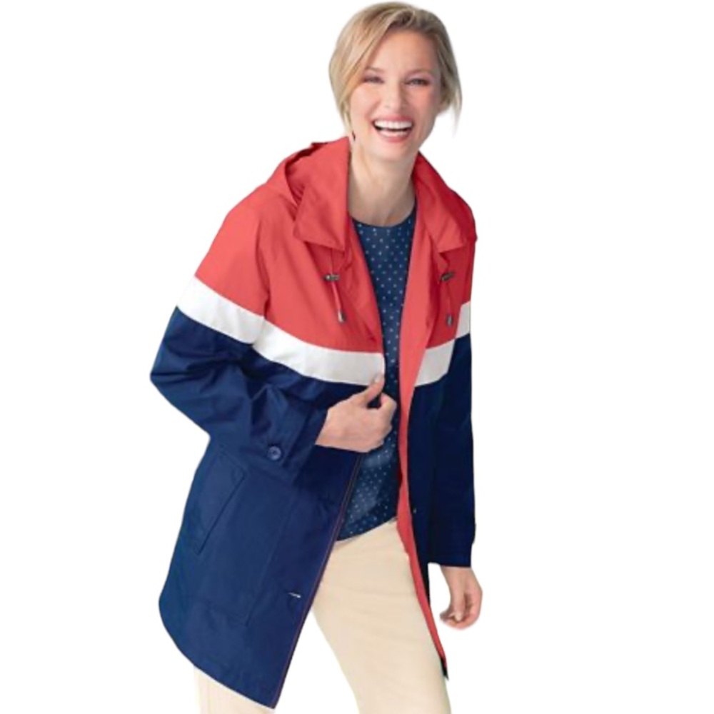 Koret Red White & Blue Color-Block 7-Pocket
Travel Rain/Wind Jacket Sz. M